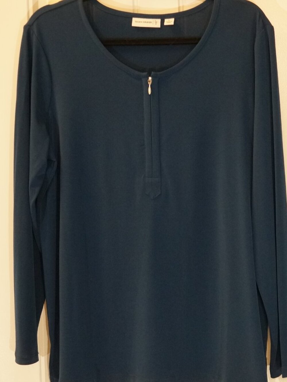 Susan Graver Liquid Knit Half-Zip Top with Long Sleeves Size L(14-16)